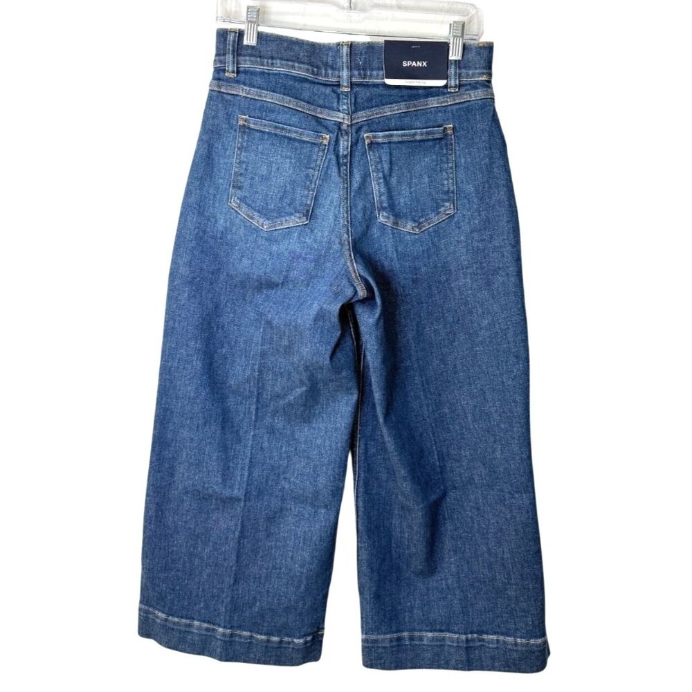 Spanx Cropped Wide-Leg Jeans High-Rise Authentic Blue Size M Stretch Womens NEW - Picture 3 of 11